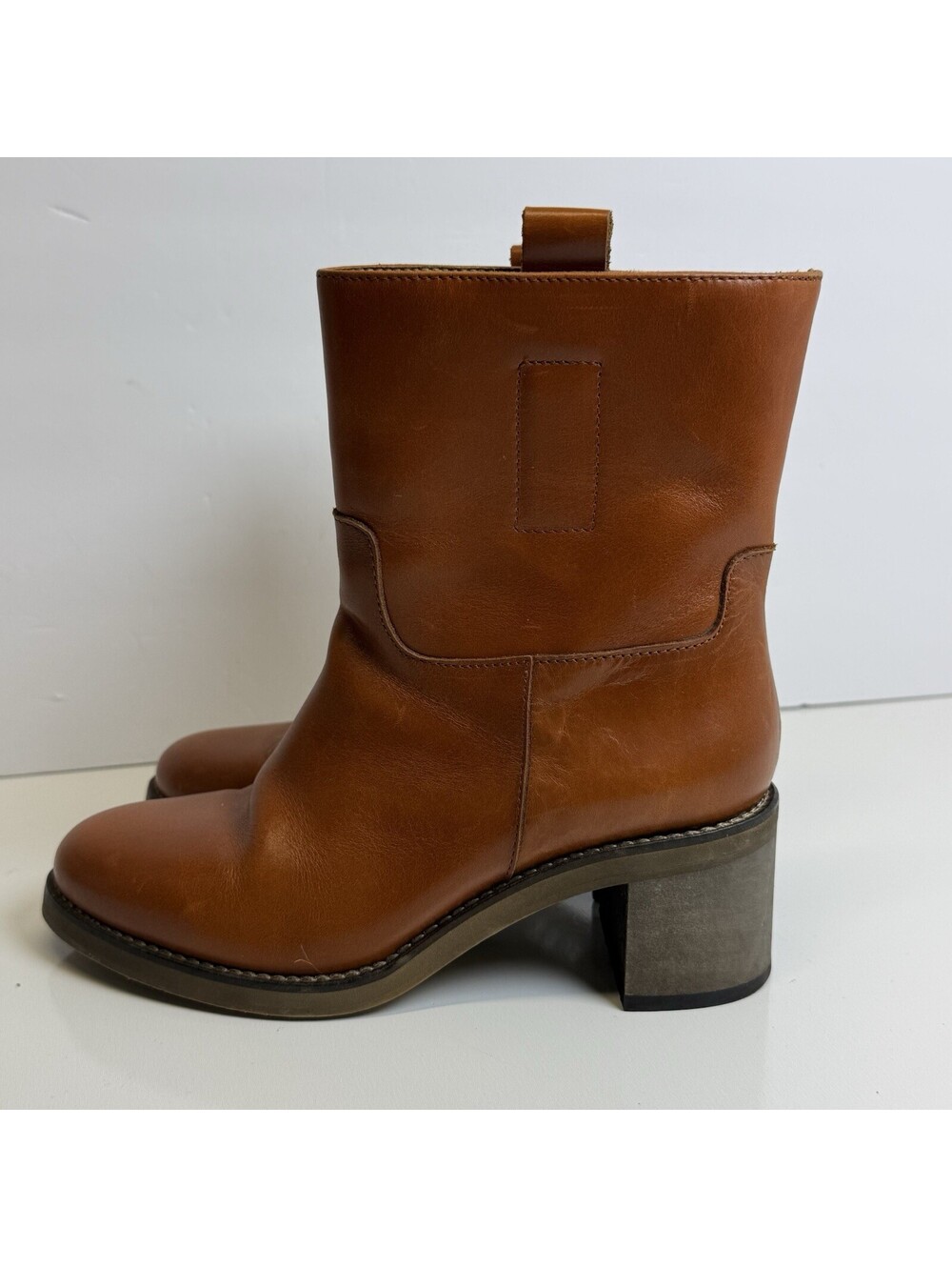 Free People Tabby Ankle Boots Women's US 6.5 Tan Brown Leather Heel Western Boho
